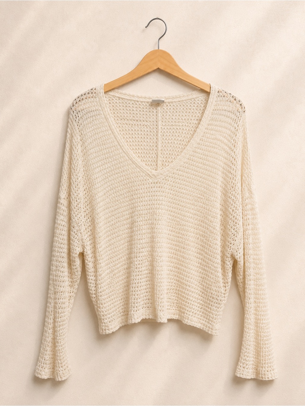Others Follow Cream Open-Knit V-Neck Sweater